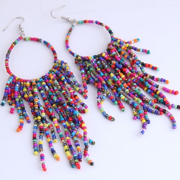 Boho Festival Beaded Tassel Earrings - Picture 2 of 6